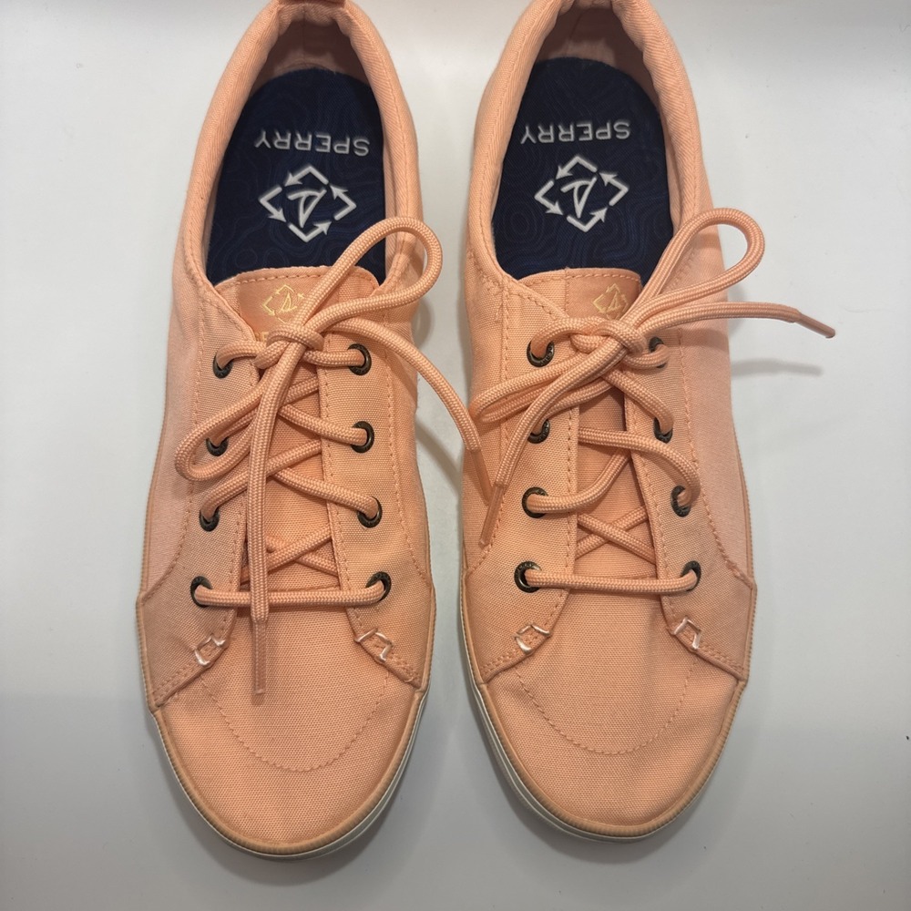 Sperry SeaCycled Crest Vibe Pastel Peach Canvas Sneakers Womens 8.5 STS87191